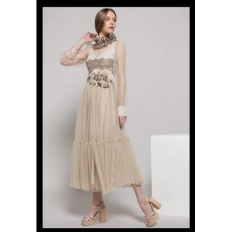 VESTIDO PLUMETI BEIG
