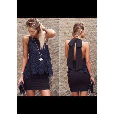 VESTIDO LICRA NEGRO/MARINO