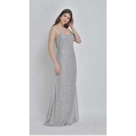 VESTIDO LARGO GRIS LENTEJUELAS