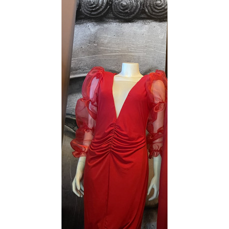 VESTIDO ROJO MANGAS ABULLONADAS