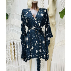 VESTIDO KIMONO NEGRO Y ORO