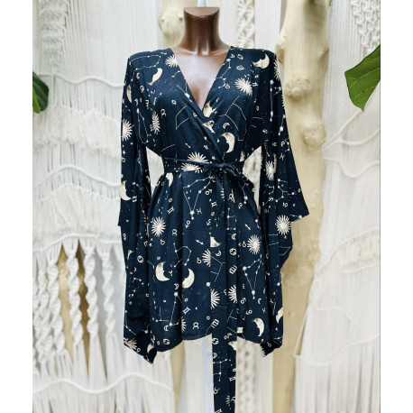 VESTIDO KIMONO NEGRO Y ORO