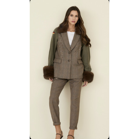 CAHAQUETA VICHY COMBINADA CON MANGAS VERDES