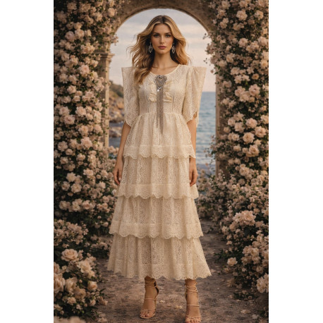 VESTIDO BEIG ENCAJES